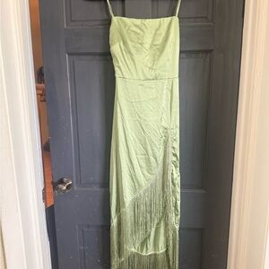12th Tribe Asymmetrical Green Fringe Dress